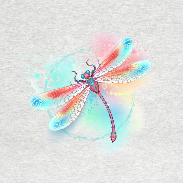 Red dragonfly on watercolor background by Blackmoon9